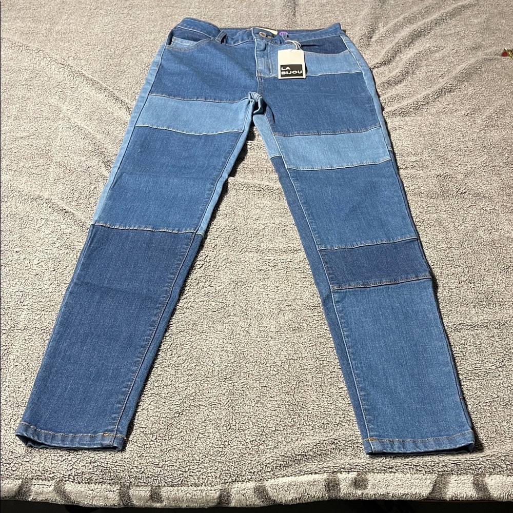 Forever 21 Women's Patchwork Skinny Jeans - Blue Tones